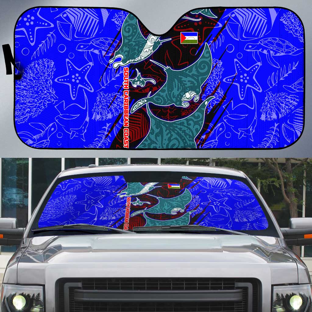South Caribbean Coast Nicaragua Auto Sun Shade with Manta Ray Coral Reef and Dive into the Spirit Design - Wonder Print Shop