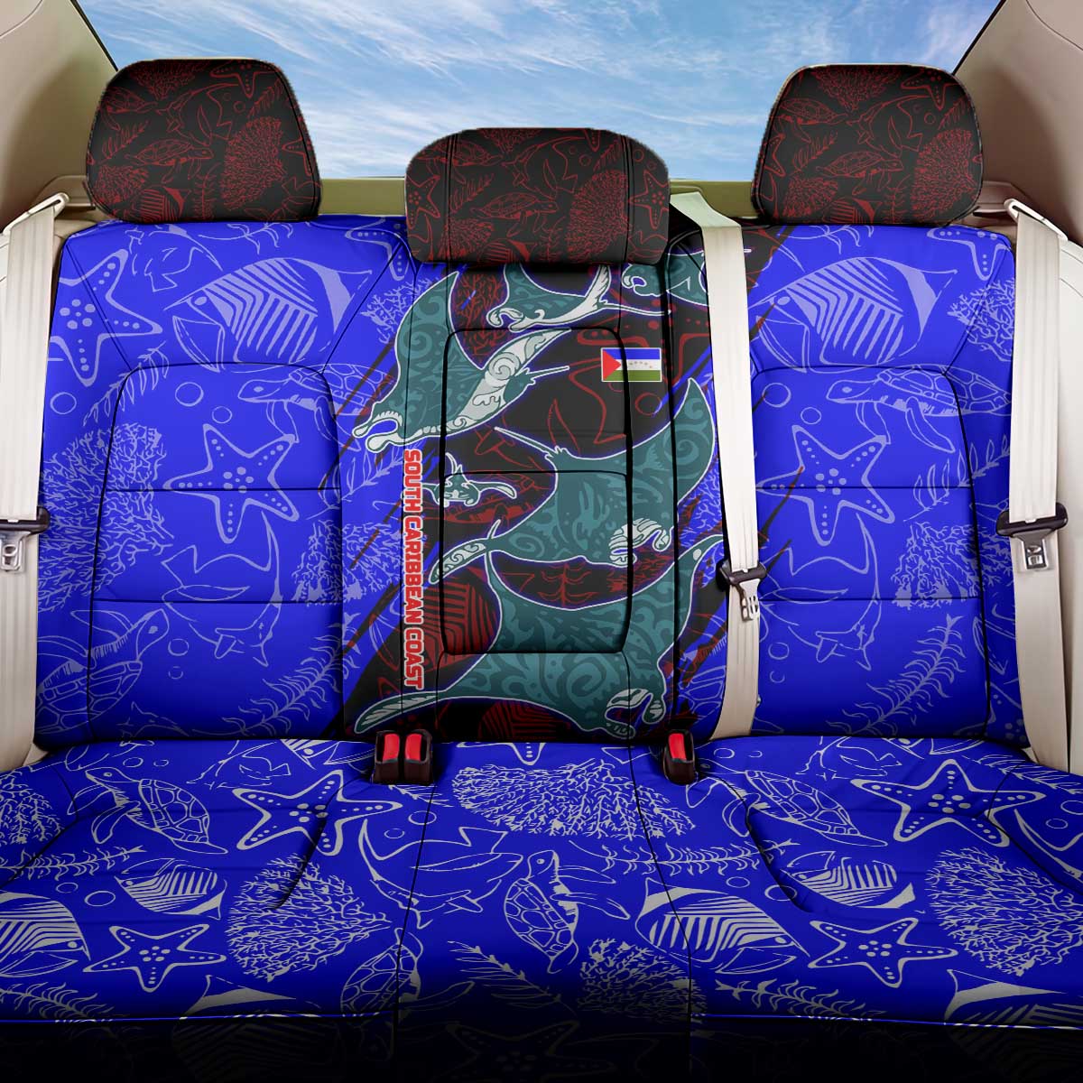 South Caribbean Coast Nicaragua Back Car Seat Cover with Manta Ray Coral Reef and Dive into the Spirit Design - Wonder Print Shop