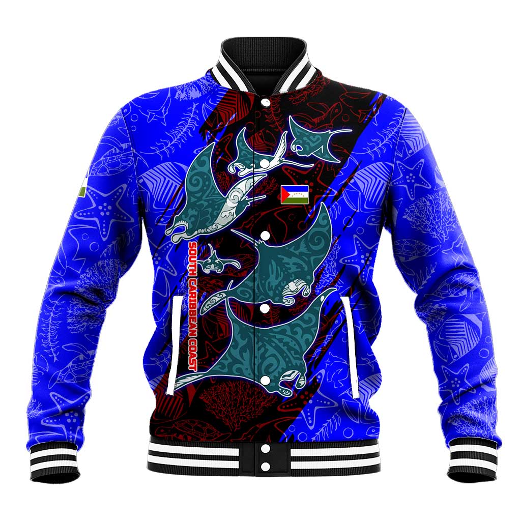South Caribbean Coast Nicaragua Baseball Jacket with Manta Ray Coral Reef and Dive into the Spirit Design - Wonder Print Shop