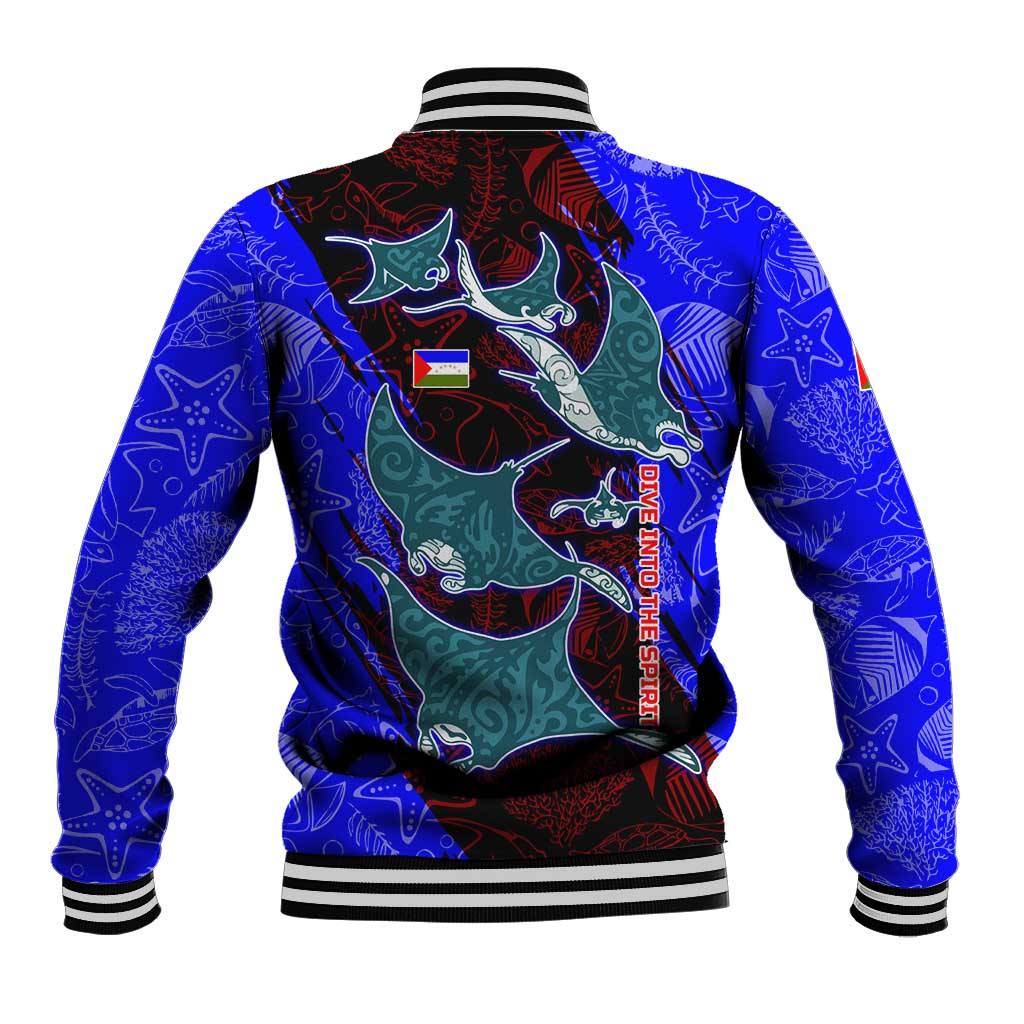 South Caribbean Coast Nicaragua Baseball Jacket with Manta Ray Coral Reef and Dive into the Spirit Design - Wonder Print Shop