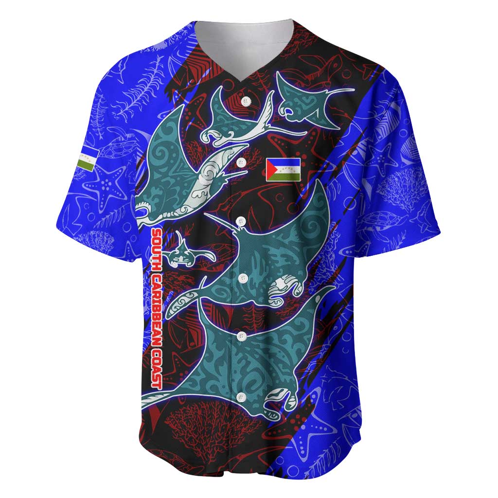 South Caribbean Coast Nicaragua Baseball Jersey with Manta Ray Coral Reef and Dive into the Spirit Design - Wonder Print Shop