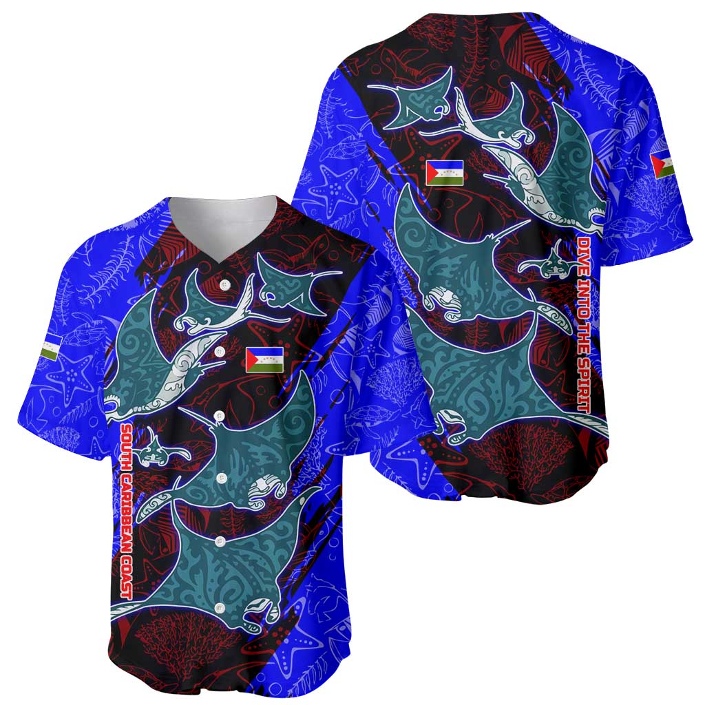 South Caribbean Coast Nicaragua Baseball Jersey with Manta Ray Coral Reef and Dive into the Spirit Design - Wonder Print Shop