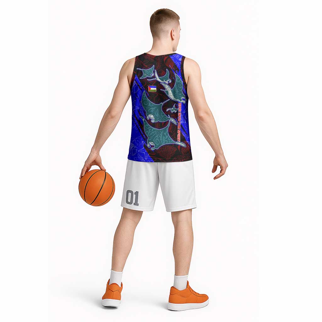 South Caribbean Coast Nicaragua Basketball Jersey with Manta Ray Coral Reef and Dive into the Spirit Design - Wonder Print Shop