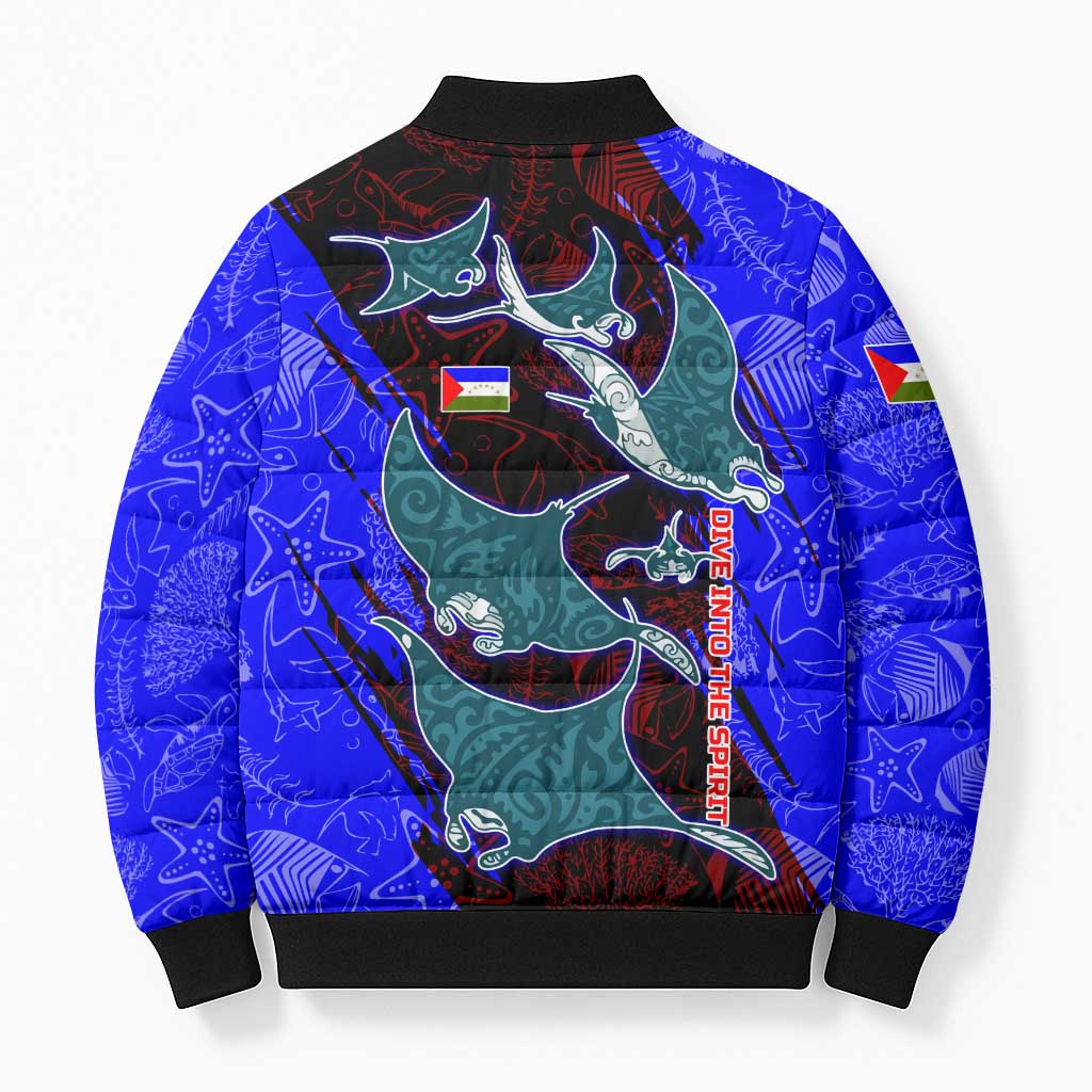 South Caribbean Coast Nicaragua Bomber Puffer Jacket with Manta Ray Coral Reef and Dive into the Spirit Design - Wonder Print Shop