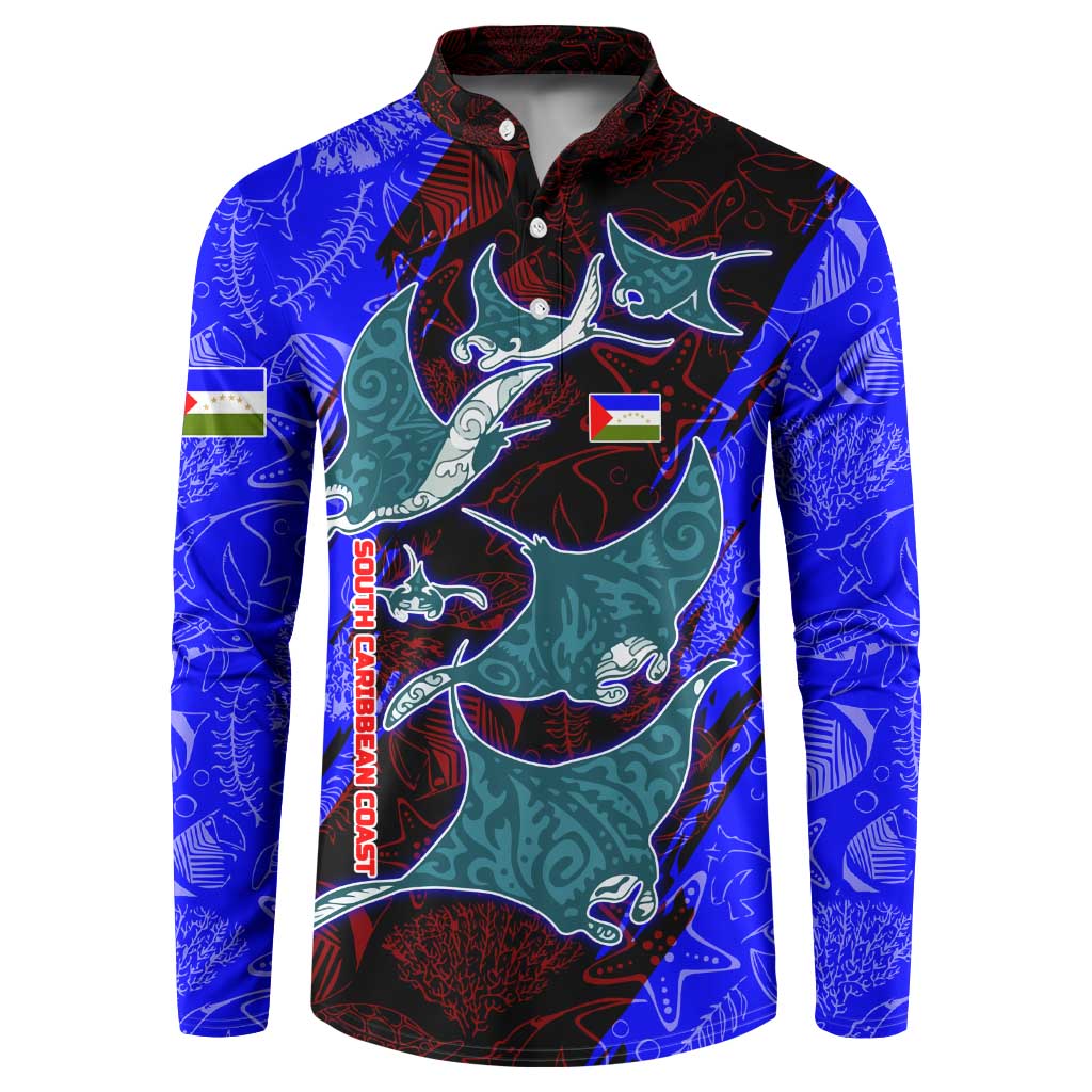 South Caribbean Coast Nicaragua Button Sweatshirt with Manta Ray Coral Reef and Dive into the Spirit Design - Wonder Print Shop