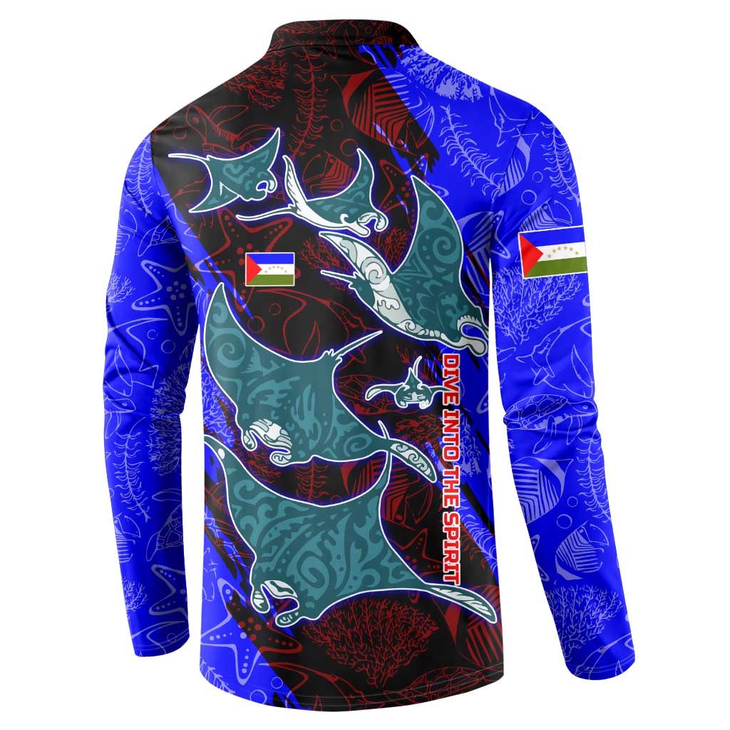 South Caribbean Coast Nicaragua Button Sweatshirt with Manta Ray Coral Reef and Dive into the Spirit Design - Wonder Print Shop