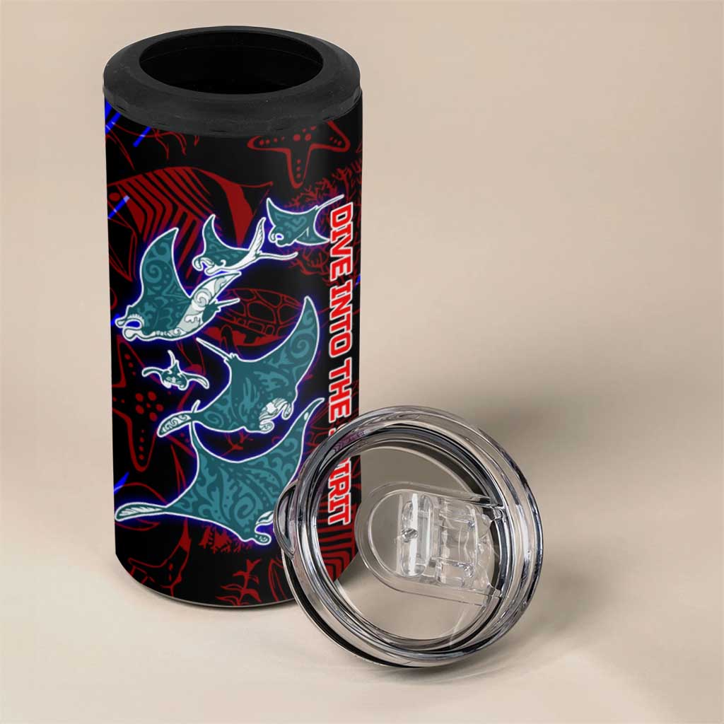 South Caribbean Coast Nicaragua 4 in 1 Can Cooler Tumbler with Manta Ray Coral Reef and Dive into the Spirit Design - Wonder Print Shop