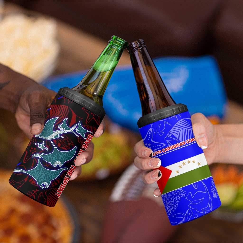 South Caribbean Coast Nicaragua 4 in 1 Can Cooler Tumbler with Manta Ray Coral Reef and Dive into the Spirit Design - Wonder Print Shop