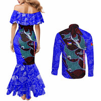 South Caribbean Coast Nicaragua Couples Matching Mermaid Dress and Long Sleeve Button Shirt with Manta Ray Coral Reef and Dive into the Spirit Design - Wonder Print Shop
