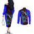 South Caribbean Coast Nicaragua Couples Matching Off The Shoulder Long Sleeve Dress and Long Sleeve Button Shirt with Manta Ray Coral Reef and Dive into the Spirit Design - Wonder Print Shop