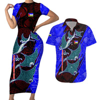 South Caribbean Coast Nicaragua Couples Matching Short Sleeve Bodycon Dress and Hawaiian Shirt with Manta Ray Coral Reef and Dive into the Spirit Design - Wonder Print Shop