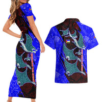 South Caribbean Coast Nicaragua Couples Matching Short Sleeve Bodycon Dress and Hawaiian Shirt with Manta Ray Coral Reef and Dive into the Spirit Design - Wonder Print Shop