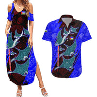South Caribbean Coast Nicaragua Couples Matching Summer Maxi Dress and Hawaiian Shirt with Manta Ray Coral Reef and Dive into the Spirit Design - Wonder Print Shop