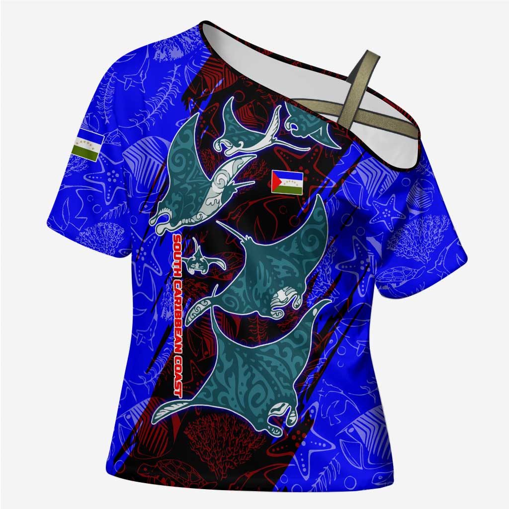 South Caribbean Coast Nicaragua Cross Shoulder Shirt with Manta Ray Coral Reef and Dive into the Spirit Design - Wonder Print Shop