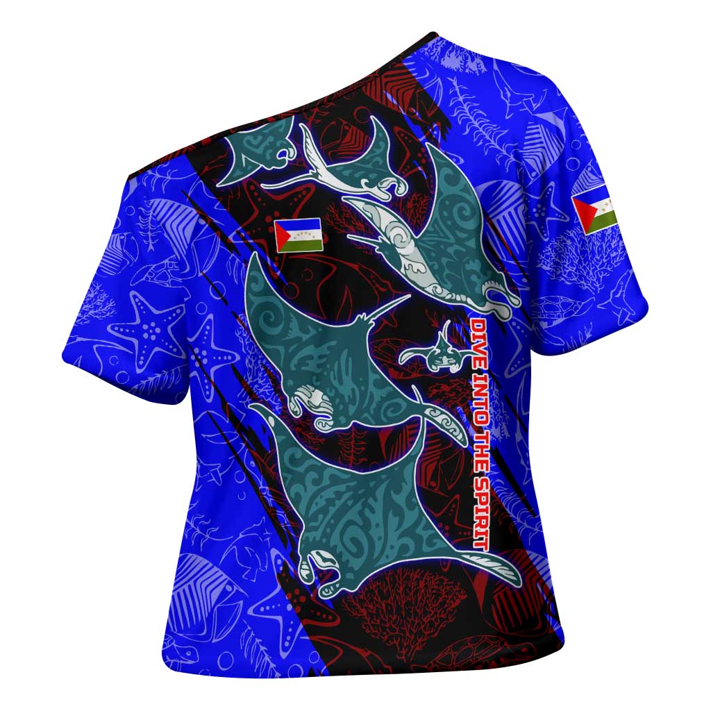 South Caribbean Coast Nicaragua Cross Shoulder Shirt with Manta Ray Coral Reef and Dive into the Spirit Design - Wonder Print Shop