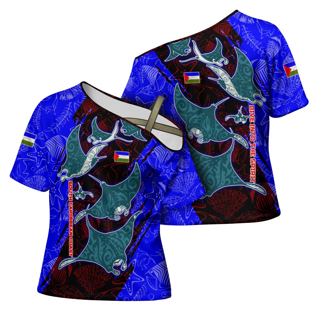 South Caribbean Coast Nicaragua Cross Shoulder Shirt with Manta Ray Coral Reef and Dive into the Spirit Design - Wonder Print Shop