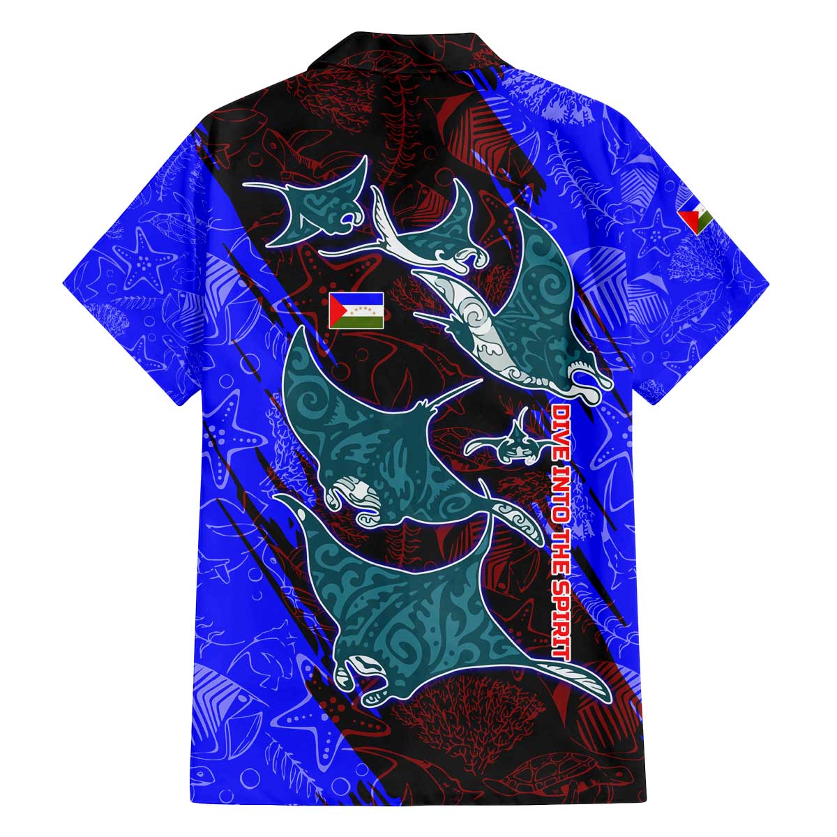 South Caribbean Coast Nicaragua Family Matching Off The Shoulder Long Sleeve Dress and Hawaiian Shirt with Manta Ray Coral Reef and Dive into the Spirit Design - Wonder Print Shop