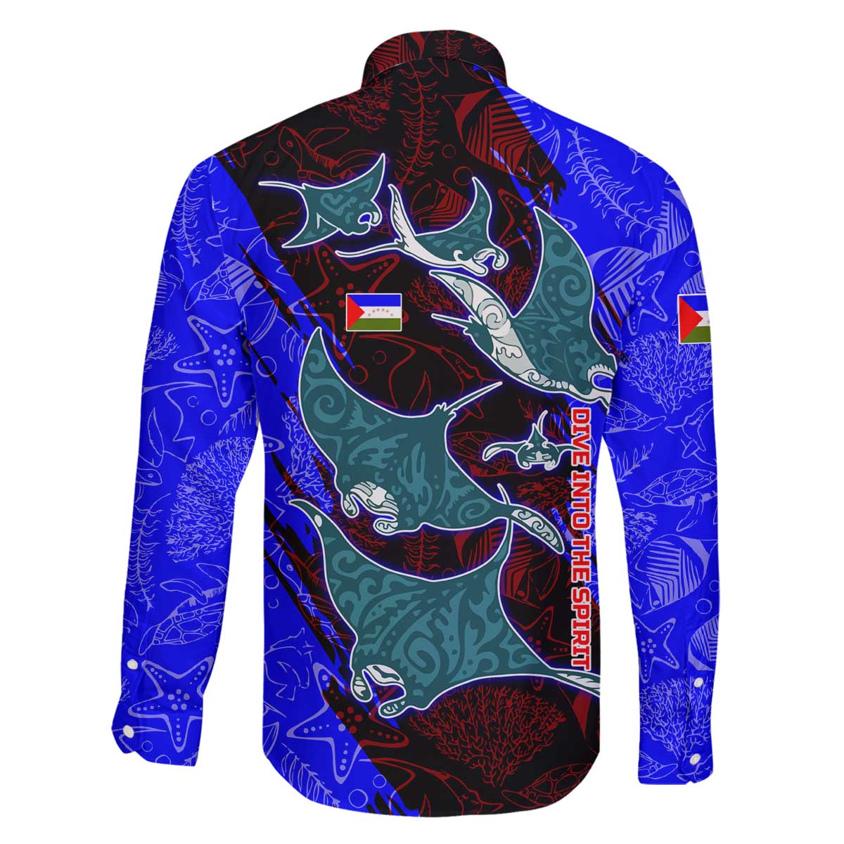 South Caribbean Coast Nicaragua Family Matching Off The Shoulder Long Sleeve Dress and Hawaiian Shirt with Manta Ray Coral Reef and Dive into the Spirit Design - Wonder Print Shop