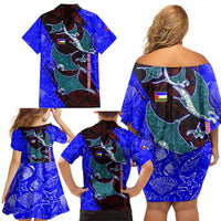 South Caribbean Coast Nicaragua Family Matching Off Shoulder Short Dress and Hawaiian Shirt with Manta Ray Coral Reef and Dive into the Spirit Design - Wonder Print Shop