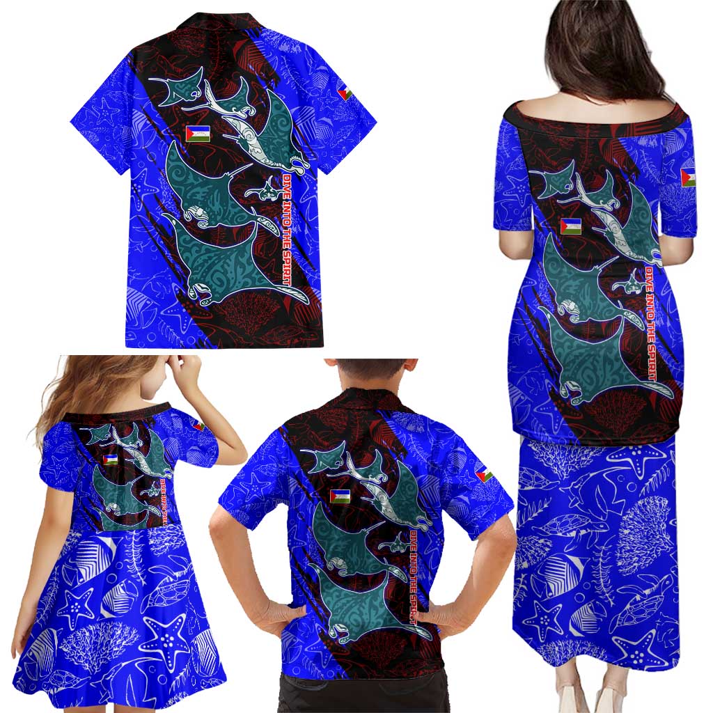 South Caribbean Coast Nicaragua Family Matching Puletasi and Hawaiian Shirt with Manta Ray Coral Reef and Dive into the Spirit Design - Wonder Print Shop