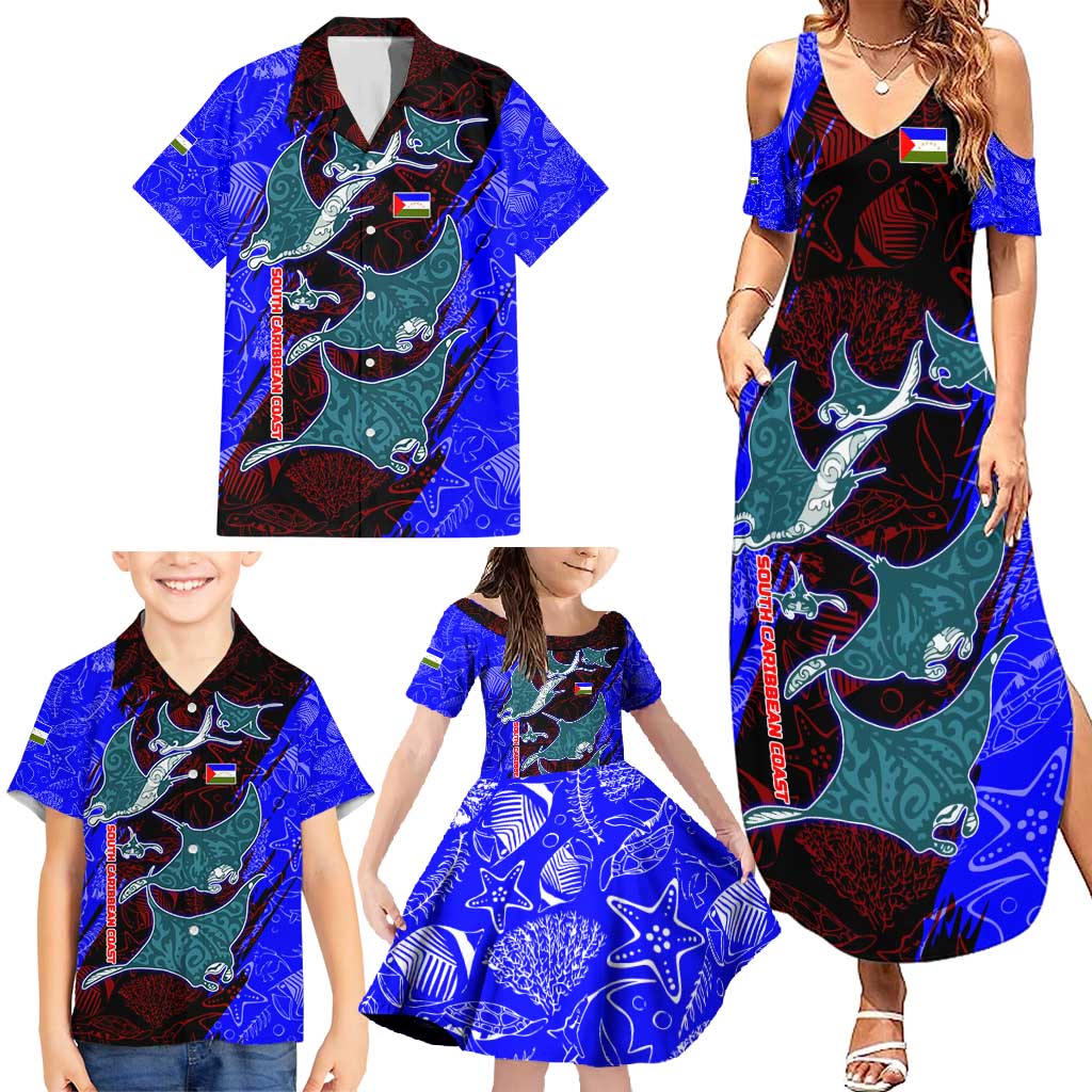 South Caribbean Coast Nicaragua Family Matching Summer Maxi Dress and Hawaiian Shirt with Manta Ray Coral Reef and Dive into the Spirit Design - Wonder Print Shop
