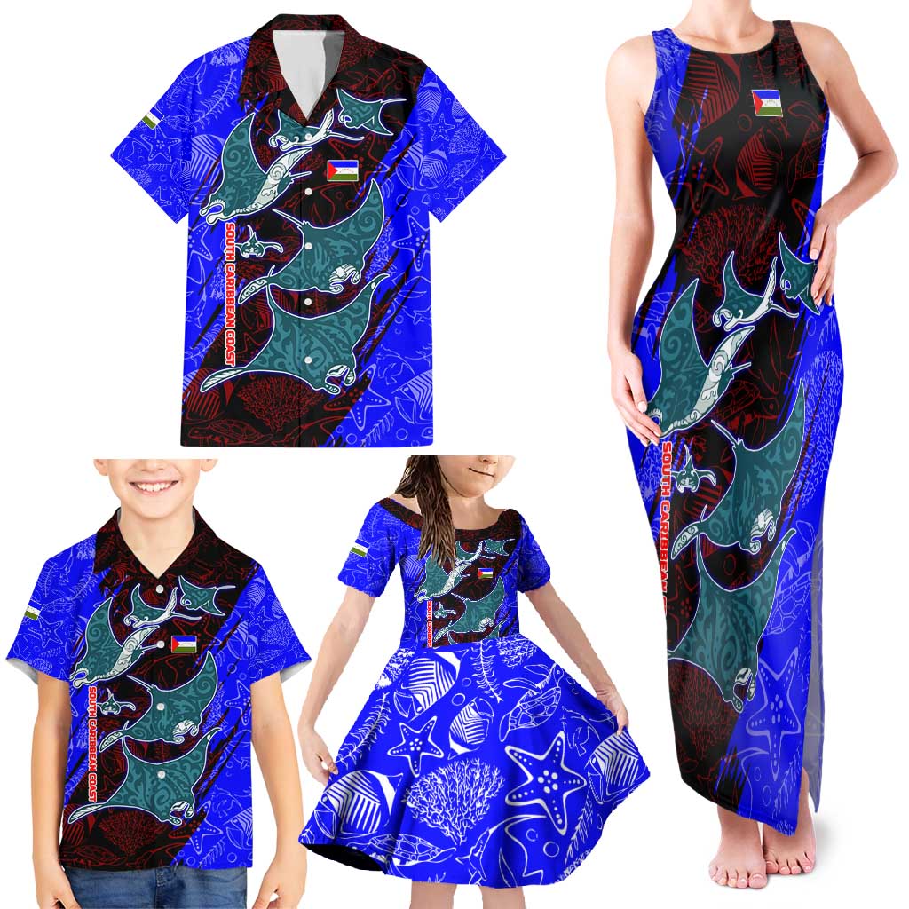 South Caribbean Coast Nicaragua Family Matching Tank Maxi Dress and Hawaiian Shirt with Manta Ray Coral Reef and Dive into the Spirit Design - Wonder Print Shop