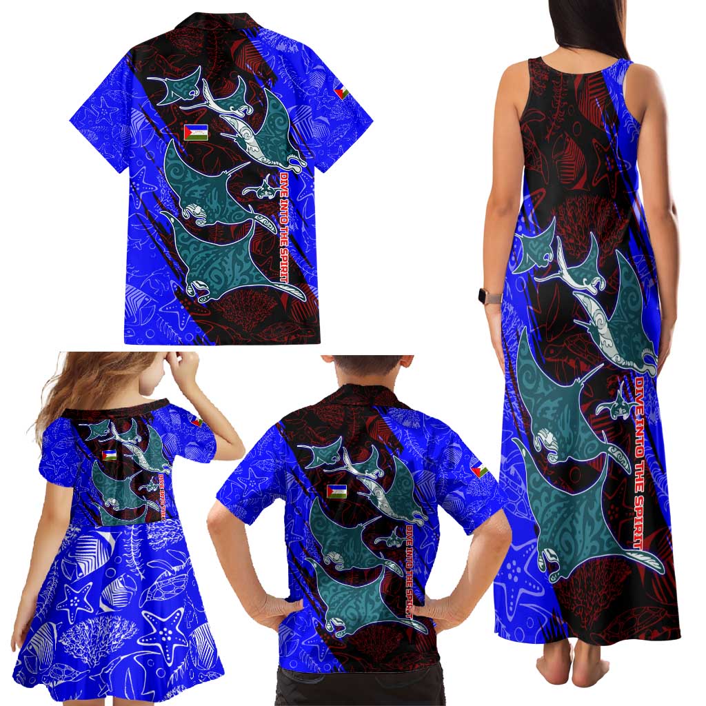 South Caribbean Coast Nicaragua Family Matching Tank Maxi Dress and Hawaiian Shirt with Manta Ray Coral Reef and Dive into the Spirit Design - Wonder Print Shop