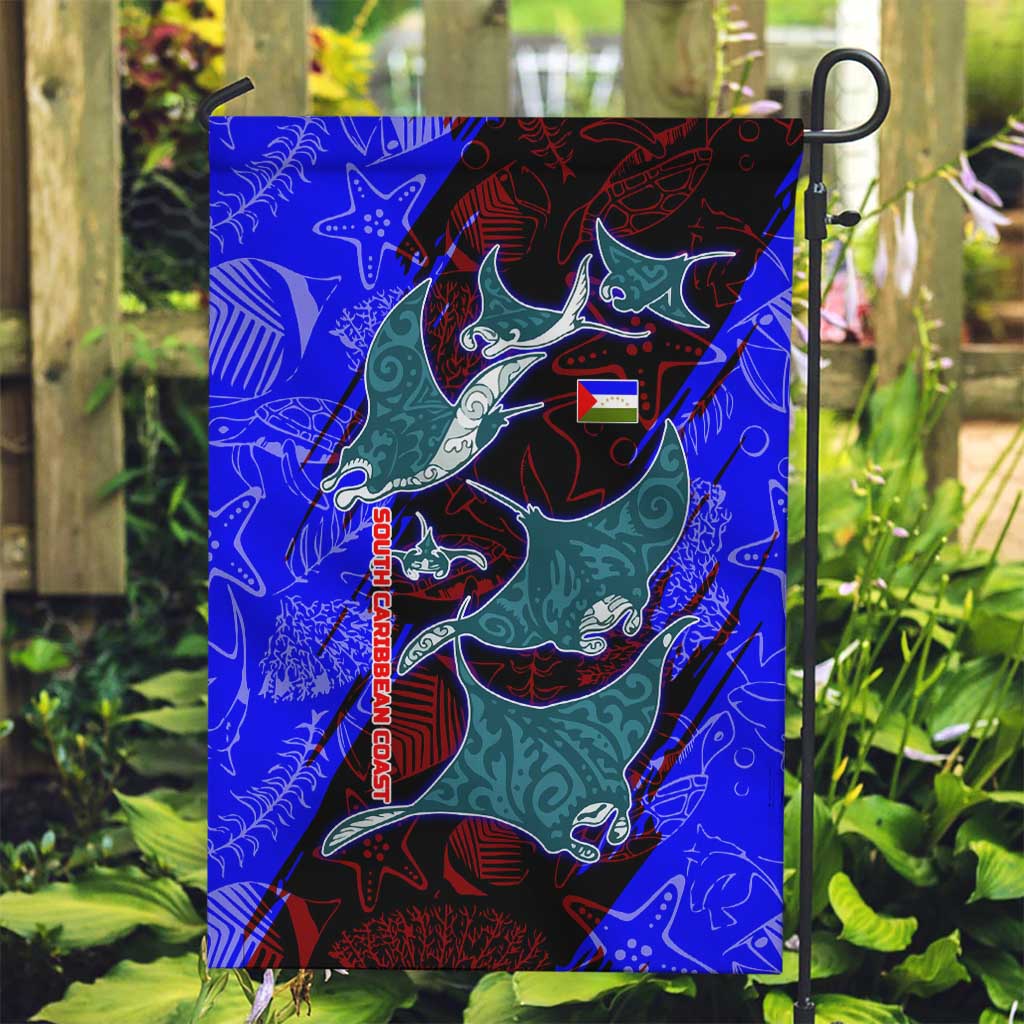 South Caribbean Coast Nicaragua Garden Flag with Manta Ray Coral Reef and Dive into the Spirit Design - Wonder Print Shop