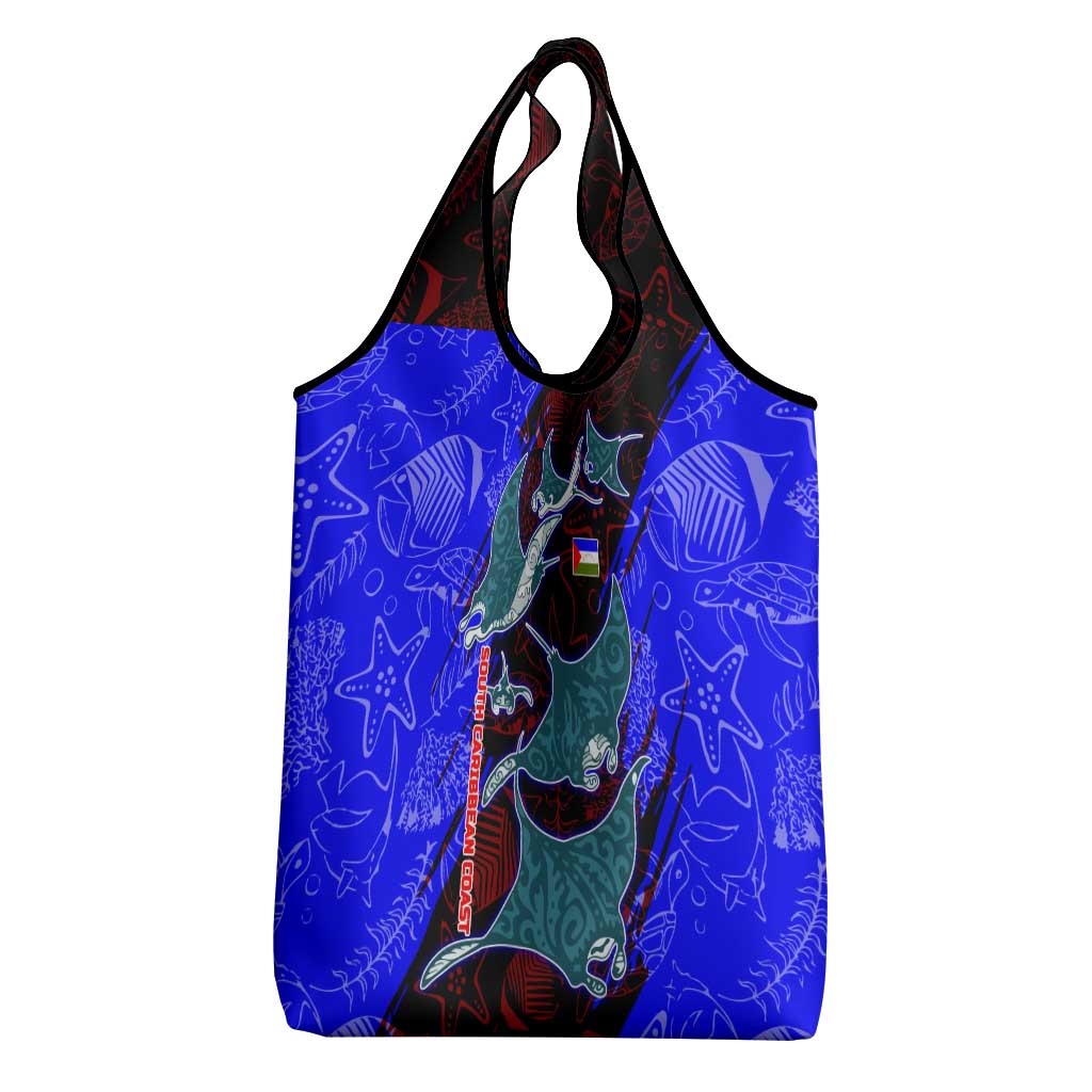 South Caribbean Coast Nicaragua Grocery Bag with Manta Ray Coral Reef and Dive into the Spirit Design - Wonder Print Shop