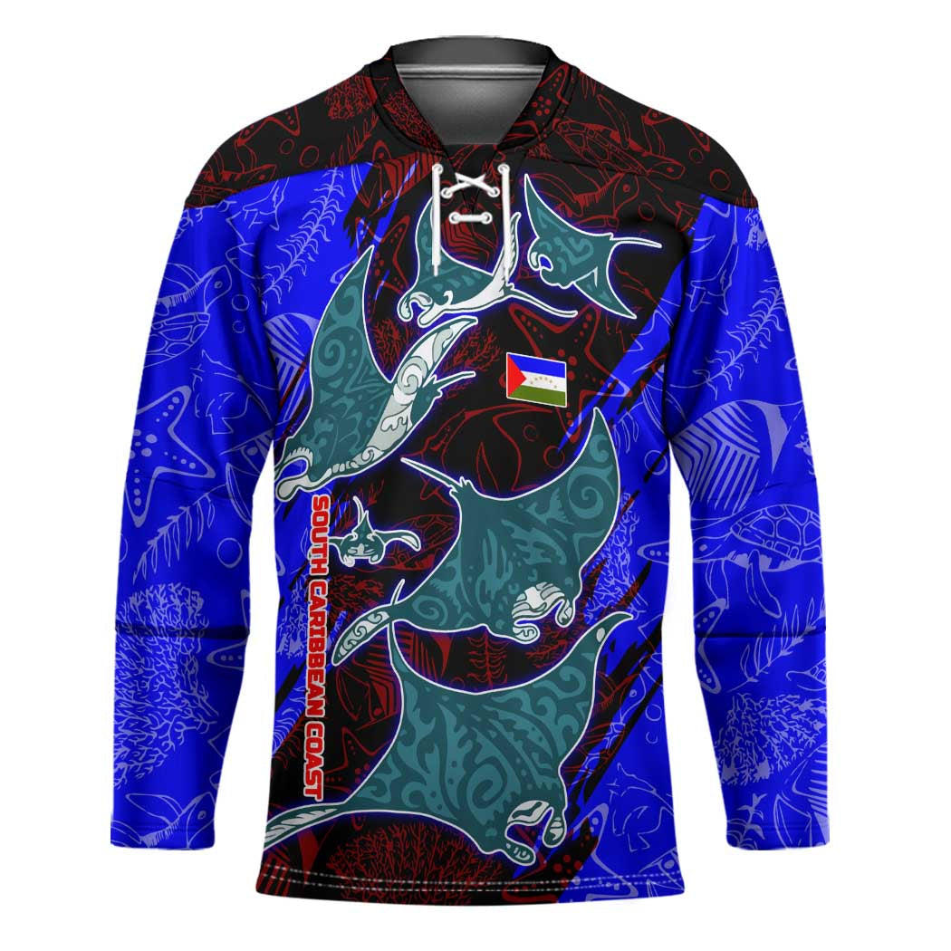 South Caribbean Coast Nicaragua Hockey Jersey with Manta Ray Coral Reef and Dive into the Spirit Design - Wonder Print Shop