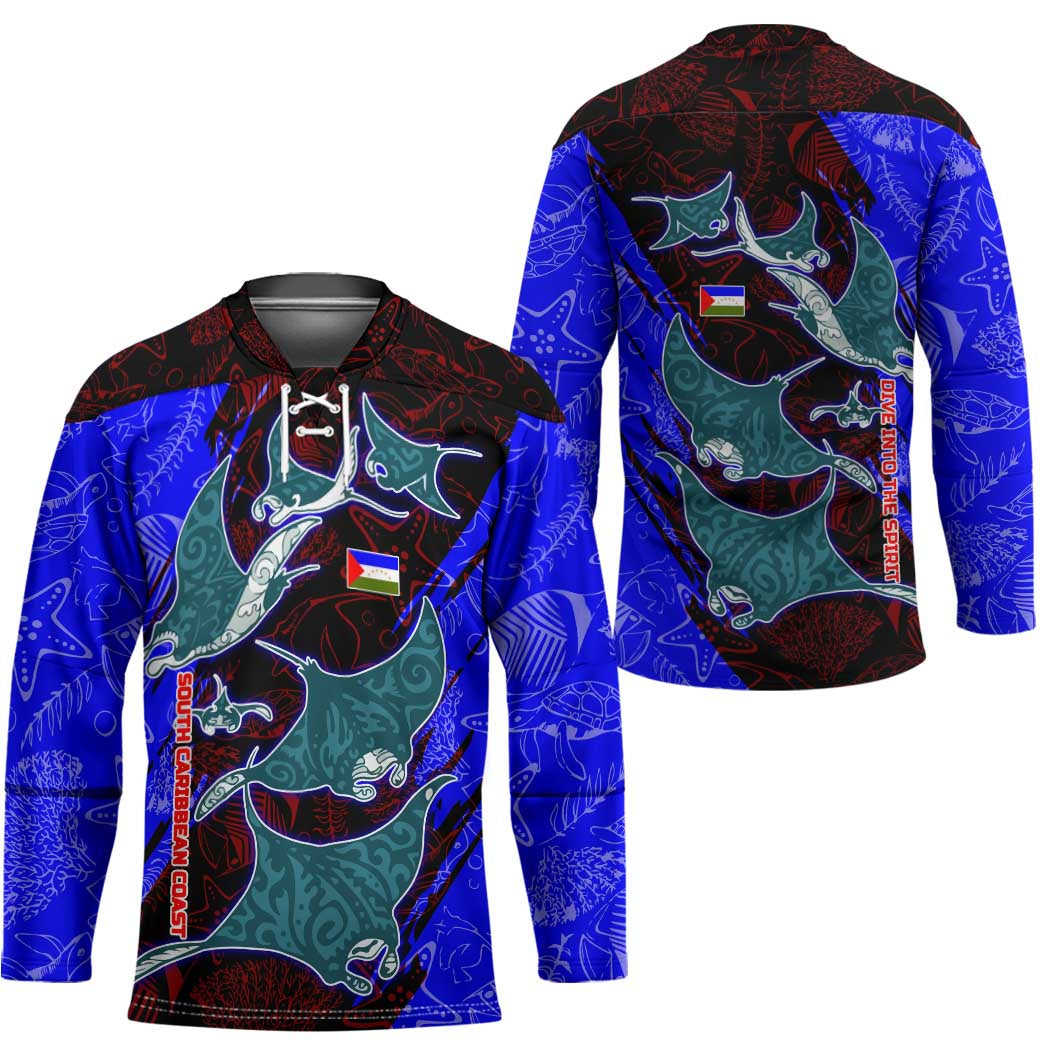 South Caribbean Coast Nicaragua Hockey Jersey with Manta Ray Coral Reef and Dive into the Spirit Design - Wonder Print Shop