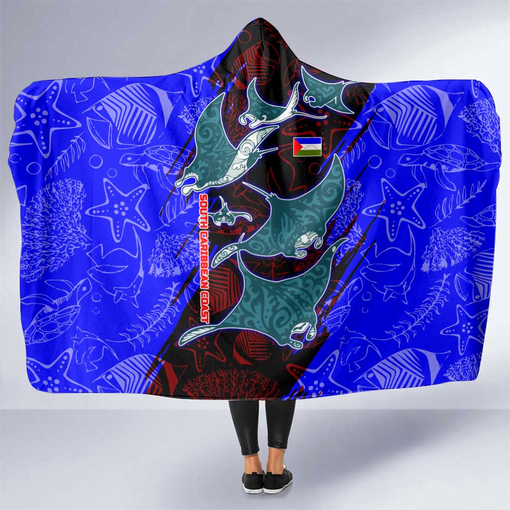 South Caribbean Coast Nicaragua Hooded Blanket with Manta Ray Coral Reef and Dive into the Spirit Design - Wonder Print Shop