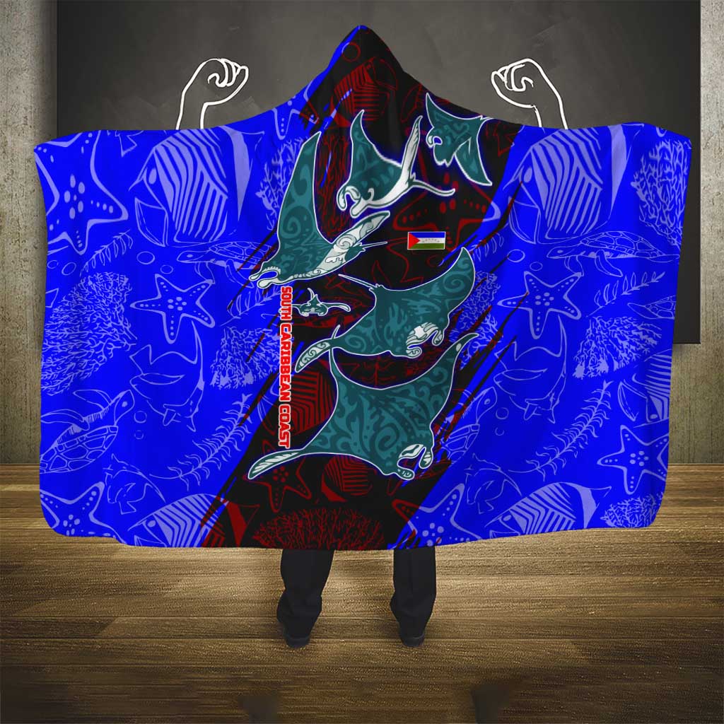 South Caribbean Coast Nicaragua Hooded Blanket with Manta Ray Coral Reef and Dive into the Spirit Design - Wonder Print Shop