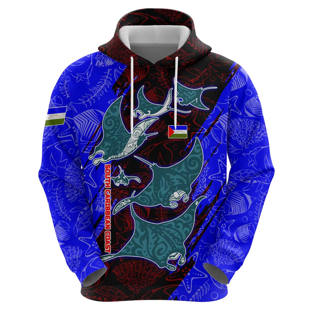South Caribbean Coast Nicaragua Hoodie with Manta Ray Coral Reef and Dive into the Spirit Design - Wonder Print Shop