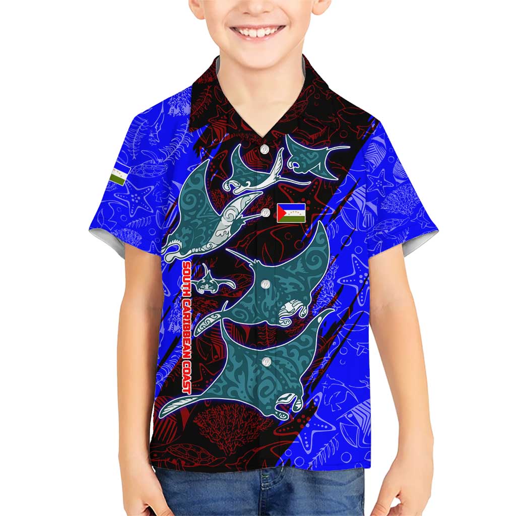 South Caribbean Coast Nicaragua Kid Hawaiian Shirt with Manta Ray Coral Reef and Dive into the Spirit Design - Wonder Print Shop