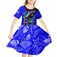 South Caribbean Coast Nicaragua Kid Short Sleeve Dress with Manta Ray Coral Reef and Dive into the Spirit Design - Wonder Print Shop