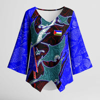 South Caribbean Coast Nicaragua Kimono Sleeve Blouse with Manta Ray Coral Reef and Dive into the Spirit Design - Wonder Print Shop