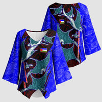 South Caribbean Coast Nicaragua Kimono Sleeve Blouse with Manta Ray Coral Reef and Dive into the Spirit Design - Wonder Print Shop