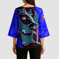 South Caribbean Coast Nicaragua Kimono Sleeve Blouse with Manta Ray Coral Reef and Dive into the Spirit Design - Wonder Print Shop