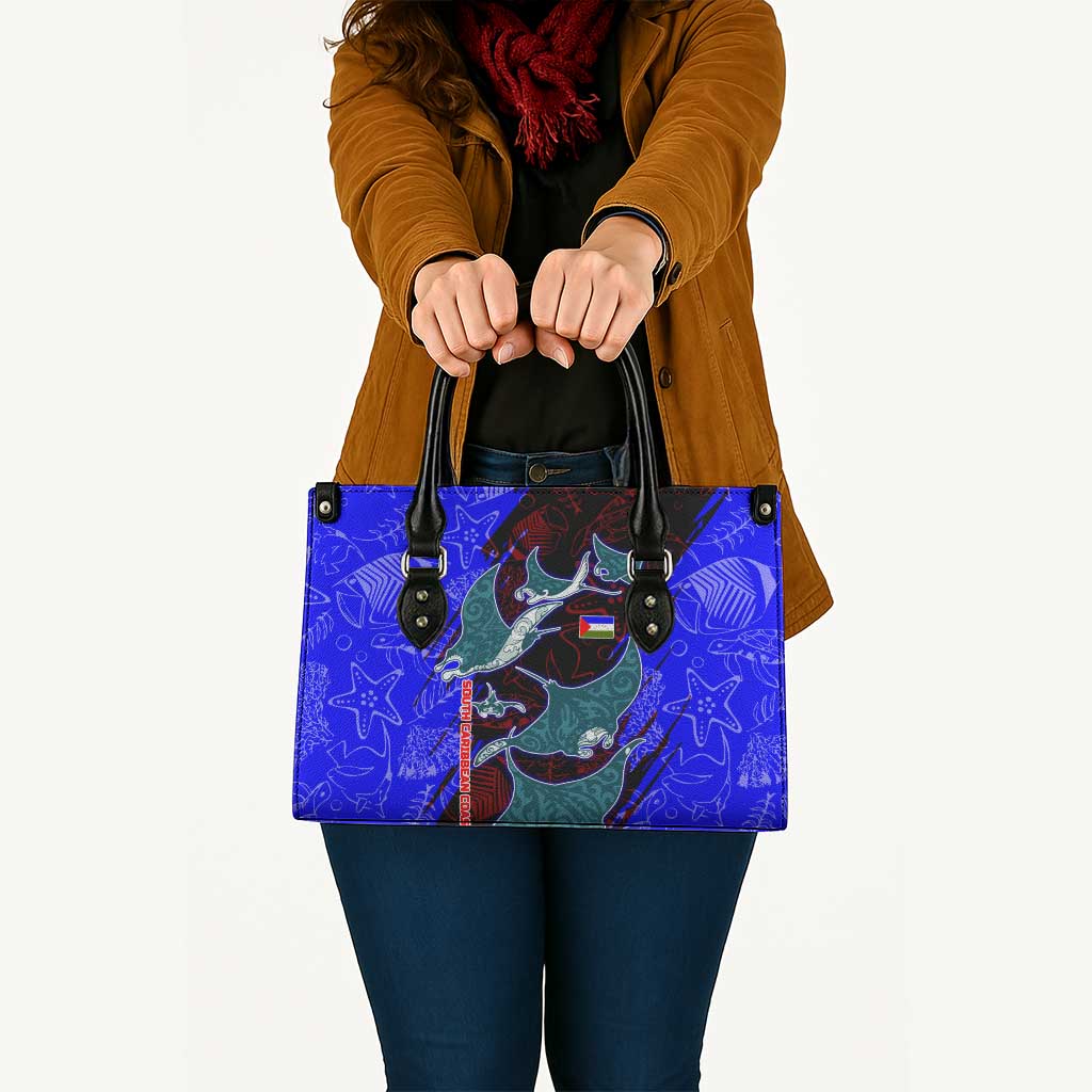 South Caribbean Coast Nicaragua Leather Bag with Manta Ray Coral Reef and Dive into the Spirit Design - Wonder Print Shop