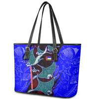 South Caribbean Coast Nicaragua Leather Tote Bag with Manta Ray Coral Reef and Dive into the Spirit Design - Wonder Print Shop