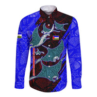 South Caribbean Coast Nicaragua Long Sleeve Button Shirt with Manta Ray Coral Reef and Dive into the Spirit Design - Wonder Print Shop