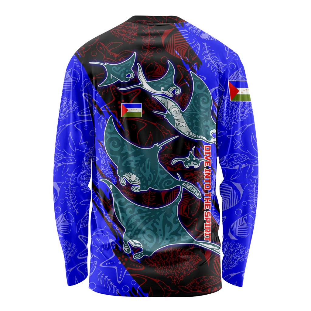 South Caribbean Coast Nicaragua Long Sleeve Shirt with Manta Ray Coral Reef and Dive into the Spirit Design - Wonder Print Shop