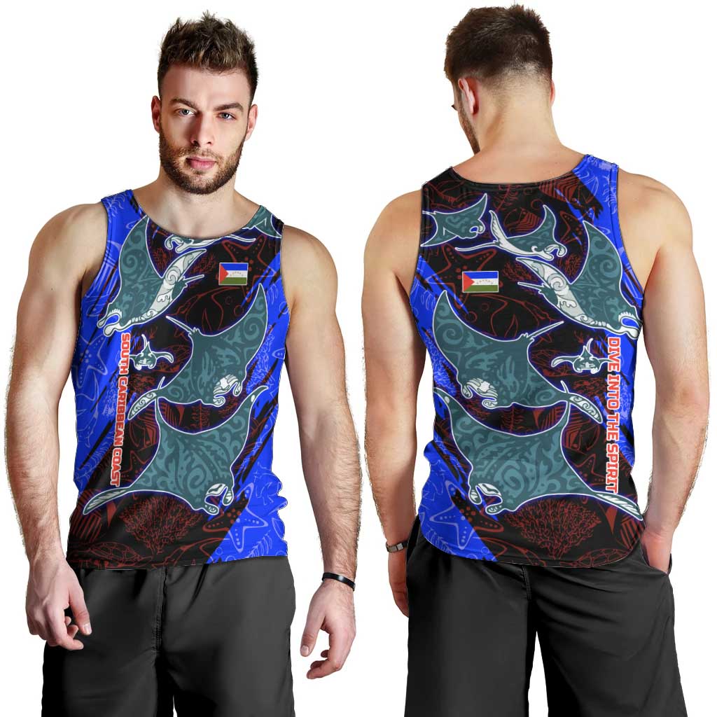 South Caribbean Coast Nicaragua Men Tank Top with Manta Ray Coral Reef and Dive into the Spirit Design - Wonder Print Shop
