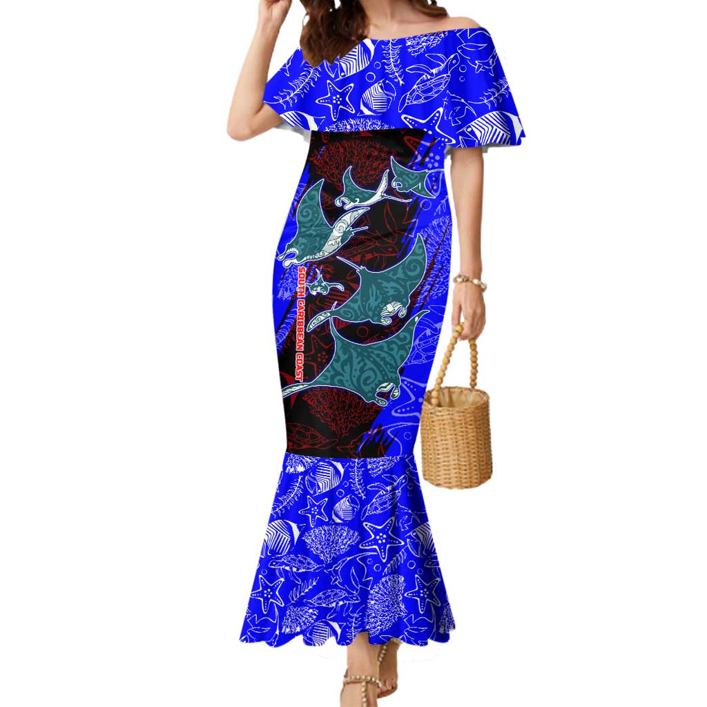 South Caribbean Coast Nicaragua Mermaid Dress with Manta Ray Coral Reef and Dive into the Spirit Design - Wonder Print Shop