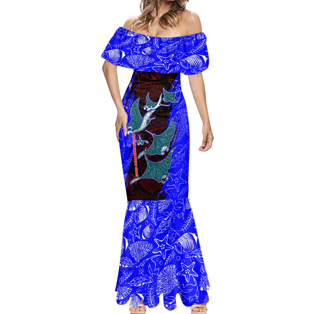 South Caribbean Coast Nicaragua Mermaid Dress with Manta Ray Coral Reef and Dive into the Spirit Design - Wonder Print Shop