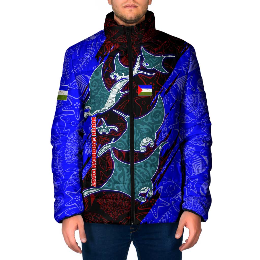 South Caribbean Coast Nicaragua Padded Jacket with Manta Ray Coral Reef and Dive into the Spirit Design - Wonder Print Shop