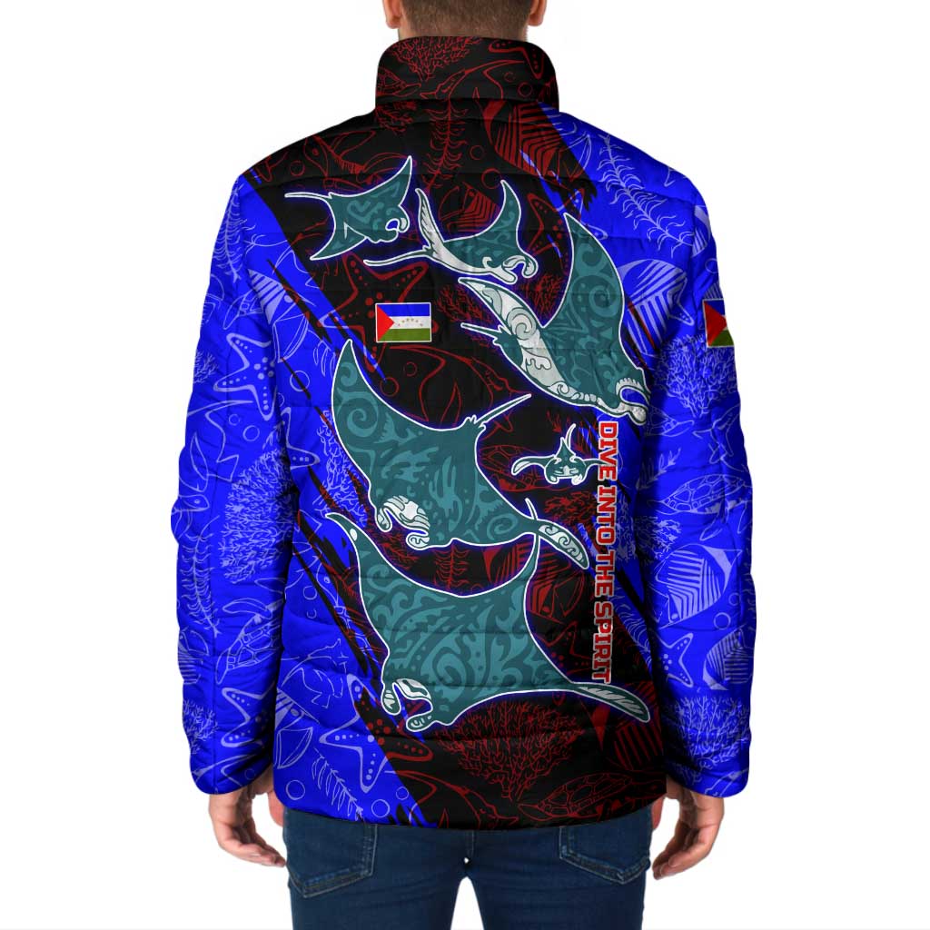 South Caribbean Coast Nicaragua Padded Jacket with Manta Ray Coral Reef and Dive into the Spirit Design - Wonder Print Shop