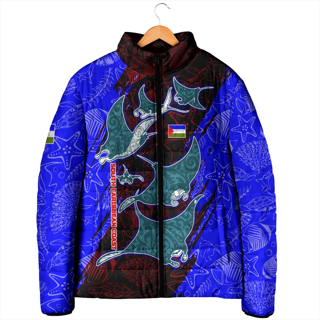 South Caribbean Coast Nicaragua Padded Jacket with Manta Ray Coral Reef and Dive into the Spirit Design - Wonder Print Shop