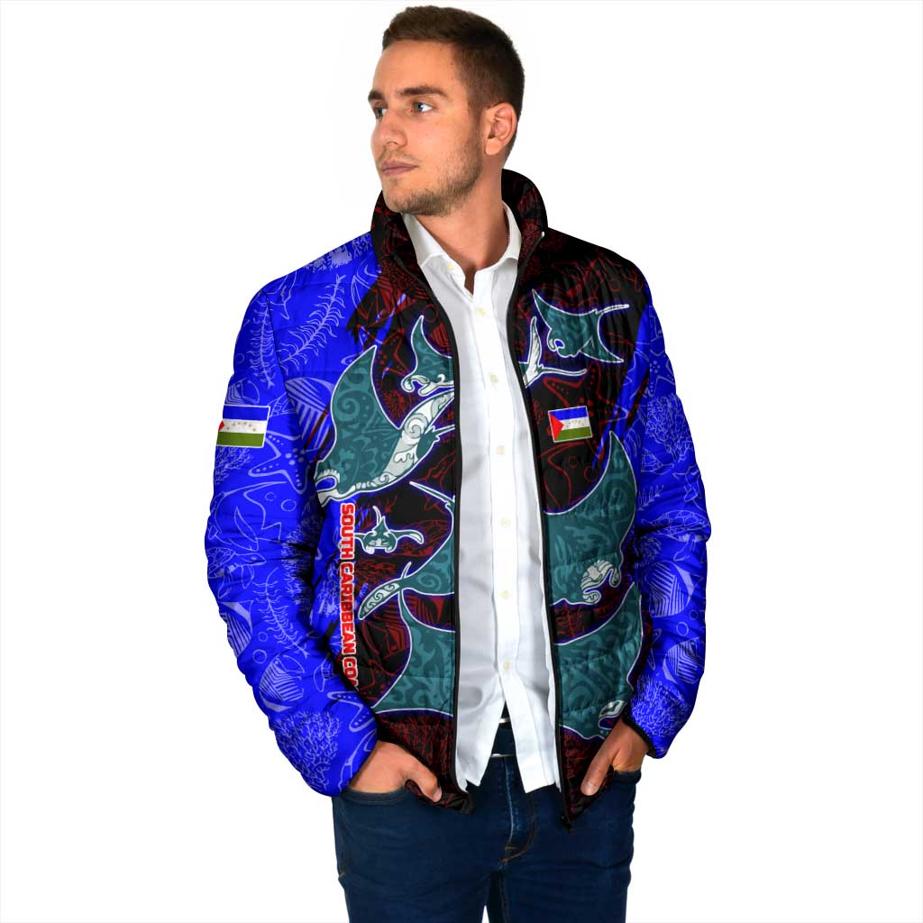 South Caribbean Coast Nicaragua Padded Jacket with Manta Ray Coral Reef and Dive into the Spirit Design - Wonder Print Shop